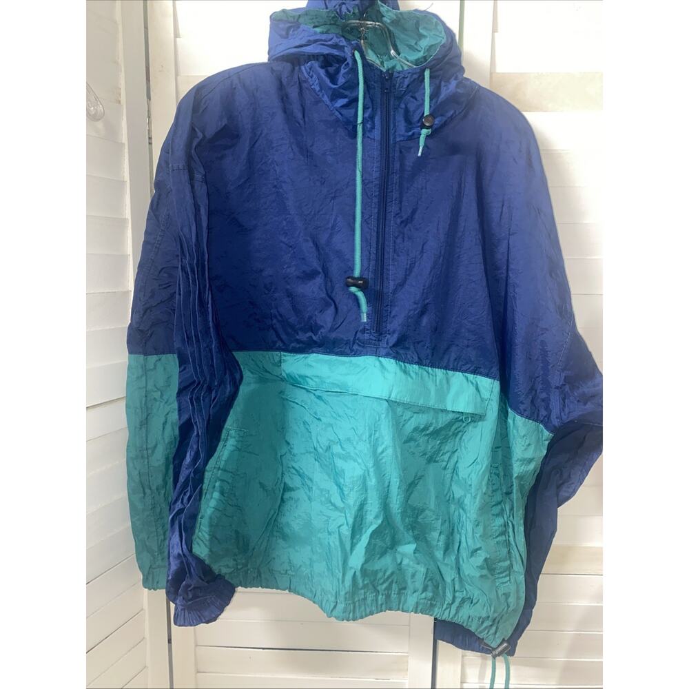 Vintage Honors Color Block Windbreaker Men’s Size XL Green Navy Hood 90’s